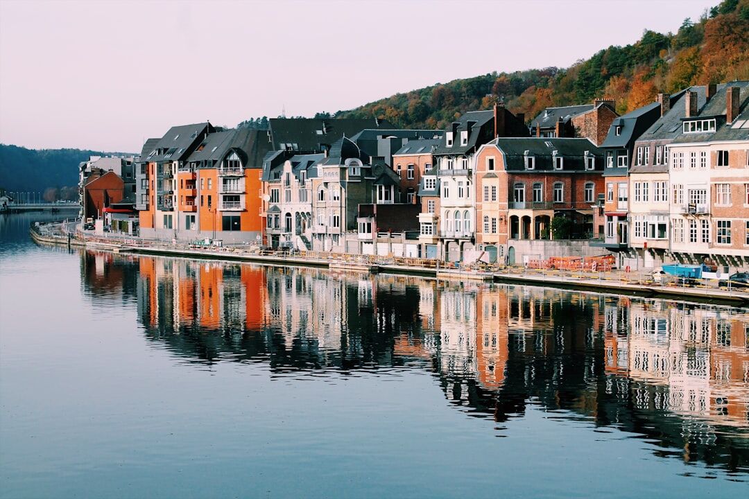 Row of townhouses along a canal in Belgium